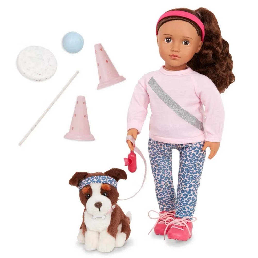 Our Generation 18” Doll Natalia & Pet Dog Nillie Puppy Training Set BOX DAMAGE